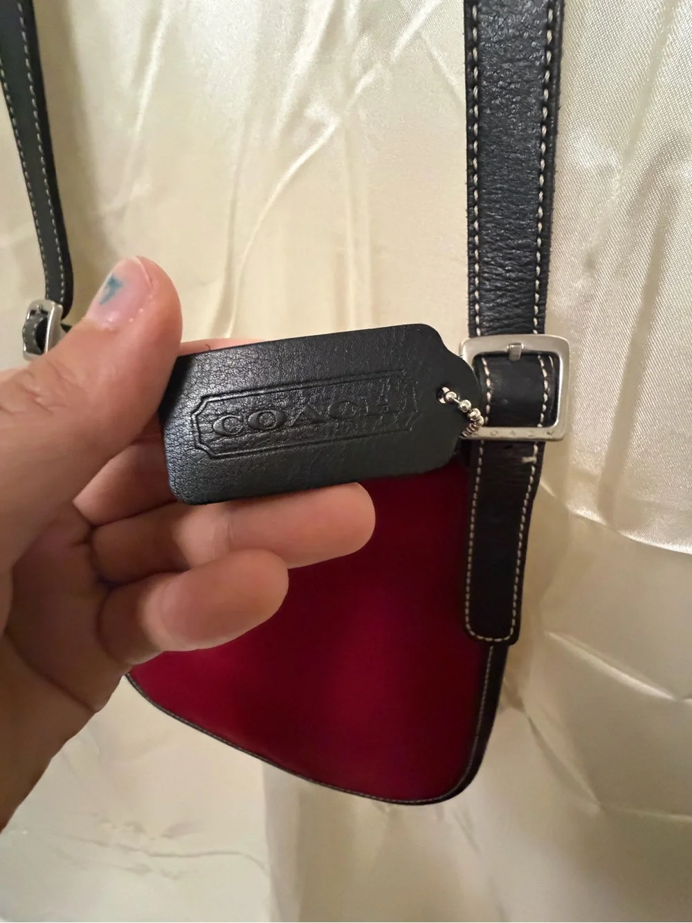 Coach Legacy Red Twill Leather Trim Crossbody Swingpack Shoulder Bag Purse 6234